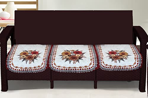 Image of The Furnishing Tree Velvet Floral Pattern 3 Pieces Bottom only 3 Seater Sofa Cover Set Red