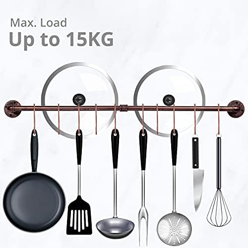 HOMGEN Popular 100cm Wall Mounted Pot Pan Rack set Kitchen Hanging Rail Kitchen Utensils Organizer Hanging Rail Multi Functional Wall Mounted Organizer Rack With 15 Hooks for Home Kitchen