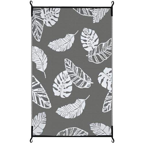 Image of Outdoor Reversible Rugs, Plastic Straw Area Mats, Modern Large Floor Rugs for RV, Patio, Backyard, Deck, Picnic, Beach, Trailer, Camping (Light Gray, 5'x8')