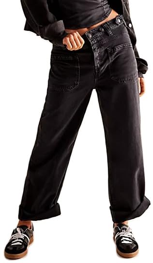 Baggy Barrel Jeans Y2k Mid Rise Wide Leg Cropped Boyfriend Jeans for Women 2024 Vintage Loose Horseshoe Jeans Pants