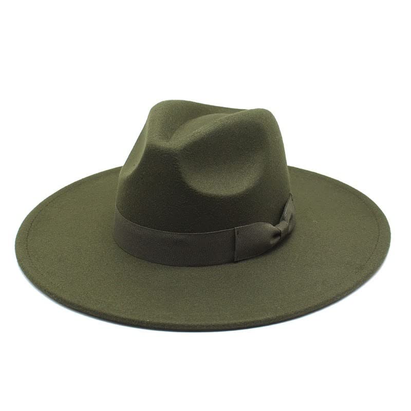 JiuRui Chapeaux et Casquettes Nouveau chapeau haut de forme en laine à large bord de 9,5 cm, chapeau de jazz à la mode automne et hiver, chapeau haut de forme jazz à grand bord pêche ( Couleur : Bianc