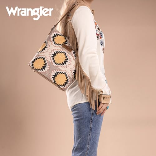 Image of Wrangler Western Hobo Bag for Women Aztec Canvas Shoulder Bag with Wide Strap