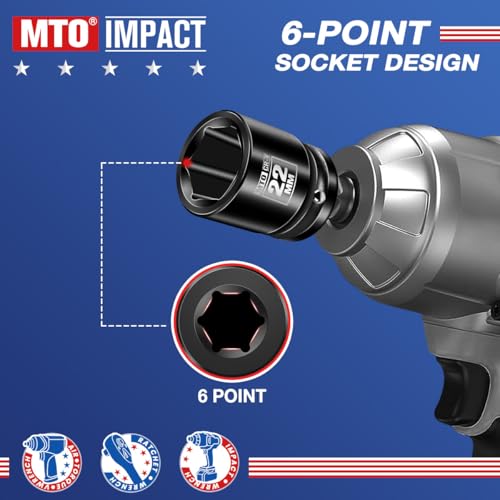 Image of MTO 1 /2 inch Drive 22mm Shallow Impact Socket, 6-Point Metric Socket for Automotive Maintaince, CR-V Steel Meets ANSI Standards