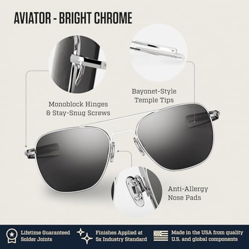 Image of Randolph Eyewear Aviator Sunglasses for Men & Women - Non-Polarized & Polarized Lenses Bright Chrome UV Protection Sunglasses