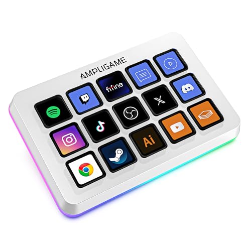 FIFINE AmpliGame Gaming Controller with 15 Shortcuts for OBS Streaming Studio with Macro Keys, Trigger Actions, PC Media RGB Controller for Content Creation/Office Work-D6 White