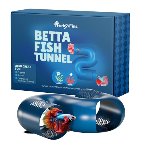 Perky Fins Betta Fish Tunnel Hideout Blue | Aquarium Cave & Tunnel Decor for Betta Fish Shrimp & Small Fish | Fish Tank Decoration Betta Tank Accessory & Enrichment Toy