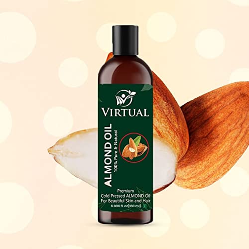 Image of VIRTUAL 100% Pure Almond Hair Oil For Hair, Skin Care, Moisturising Dry Skin Cold Pressed Oil With No Mineral (180ml)
