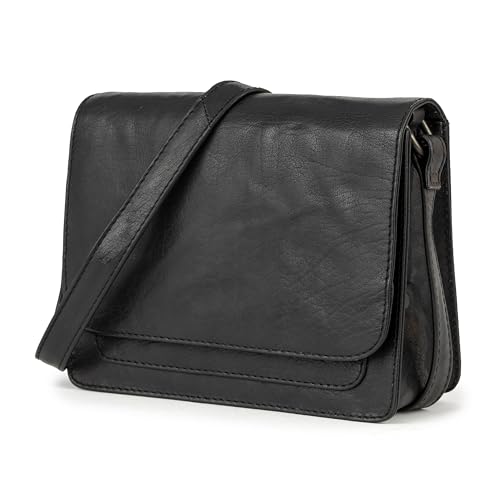 Berliner Bags Bolso Mujer de Piel Maria, Bandolera Elegante de Tamaño Medio con Cierre Magnético, Bolso de Hombro - Negro