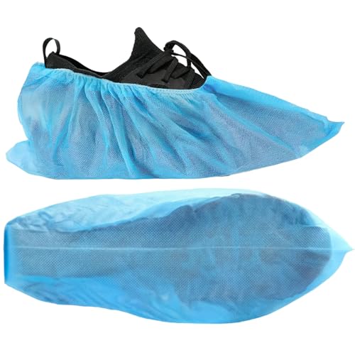 100 PCs Disposable Shoe Covers by OMNIA ONE | Blue Non-Woven Protective Boot & Shoe Covers | One Size Fits All | For Clinics, Homes, Cleaning, Real Estate & Workplace Use