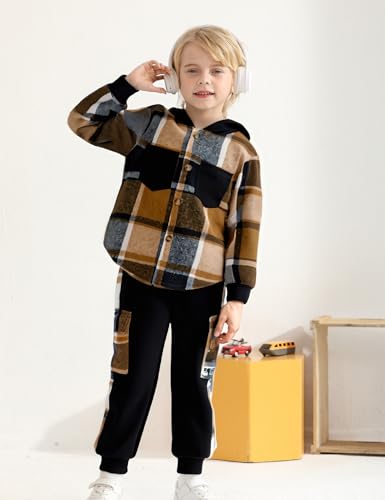 Boy Clothes Flannel Plaid Shirt Tops Pants Set Hoodie Sweatsuit+White T-shirt 3Pcs for Fall Winter Spring Outfits - Image 5