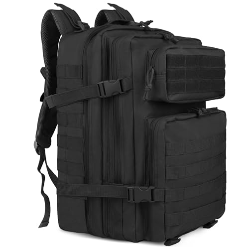 Zavothy, Zaino militare tattico da 45 l per uomo e donna – grande zaino 3 giorni con sistema Molle, nero-45l-b
