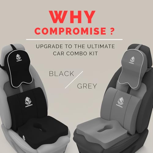Image of MRRON Memory Foam Car Seat Cushion Combo - Backrest, Coccyx Cushion & Neckrest - Orthopedic Support for Back, Tailbone, Sciatica & Neck Pain - Ergonomic Comfort for Car, Office. (Black, Lumbar)