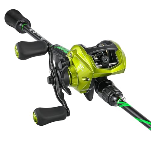 One Bass Fishing Rod Reel Combo 2 Pieces Medium Fast Baitcasting Combo with 24-Ton Carbon Fiber Super Polymer Handle Fishing Poles and Baitcaster Reel- 60-Right