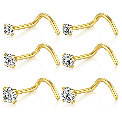 Briana Williams 20G Nose Screw Studs - Surgical Steel Nose Rings, 1.5mm, 2mm, 2.5mm CZ Inlaid Opal Nostril Piercing Jewelry