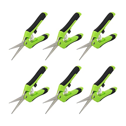 ZEONHAK 6 PCS 6.5 Inch Green Bud Trimming Scissors, 16.5cm Micro Tip Hand Pruning Snip, Straight Tip Pruning Shears for Gardening Plant