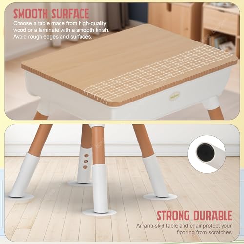 Image of BAYBEE Brilo Kids Study Table and Chair Set | 3 Level Height Adjustable for Baby | Plug & Play Assembly | Storage for School Supplies | Reading, Writing & Learning Table 2-10 Years (Brown)