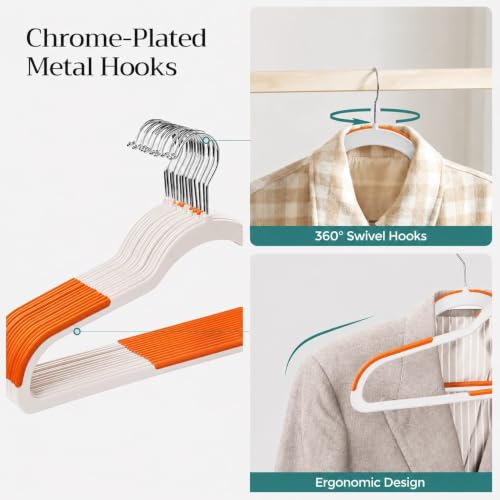 Image of Anti Slip Clothes Hangers - Space Saving Dry & Wet Hangers with Non-Slip Pads - Heavy Duty Coat, Suit, Underwear, Pants, Shirts (Orange, Pack of 10)