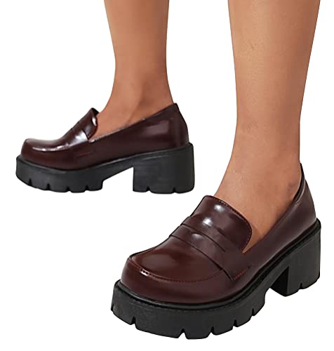Image of Women's Platform Mary Janes Chunky Heel Ankle Strap Uniform Dress Shoes Heeled Gothic Lolita Oxfords