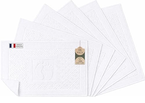 Caramont Lot de 6 Tapis de Bain 50x70 cm – 100% Coton, Doux et Absorbants, Séchage Rapide,...