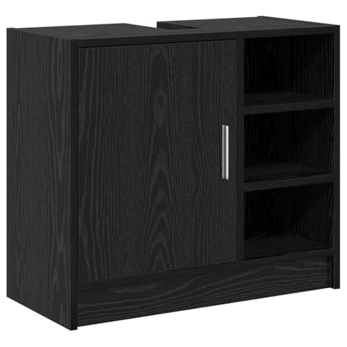 Tomostar Meuble sous Lavabo, Meuble de Rangement Salle de Bain sous Vasque Armoire Évier avec Porte Chêne Noir 63 x 29 x 55 cm