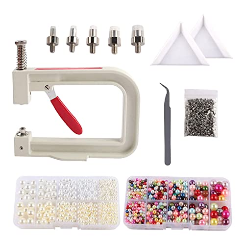 amleso パールセッティングマシン ハンドプレスパールセッティングツール ビーズリベット固定機 人工パールリベットボタン 衣類に適用 裁縫 DIY ハンドメイド 衣類、靴、レザークラフト、衣類用, ホワイトベージュマルチ