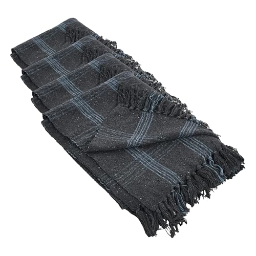 Image of Creative Co-Op Recycled Cotton Blend Throw Blanket with Fringe, Grey Plaid (Pack of 4)