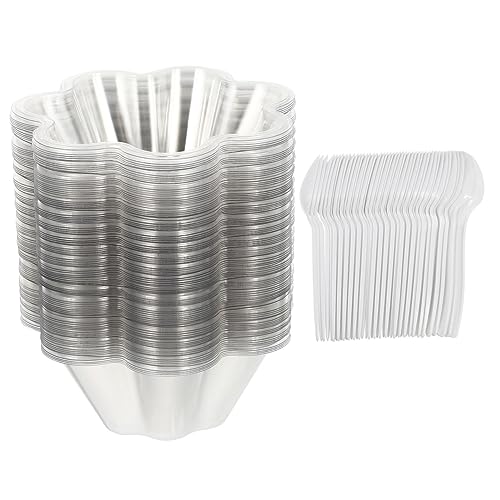 OATIPHO 使い捨てアイスクリームボウル 透明食品容器 デザートカップ パーティー向けサンデーやサラダ用 ホームや業務用に適した簡単利用