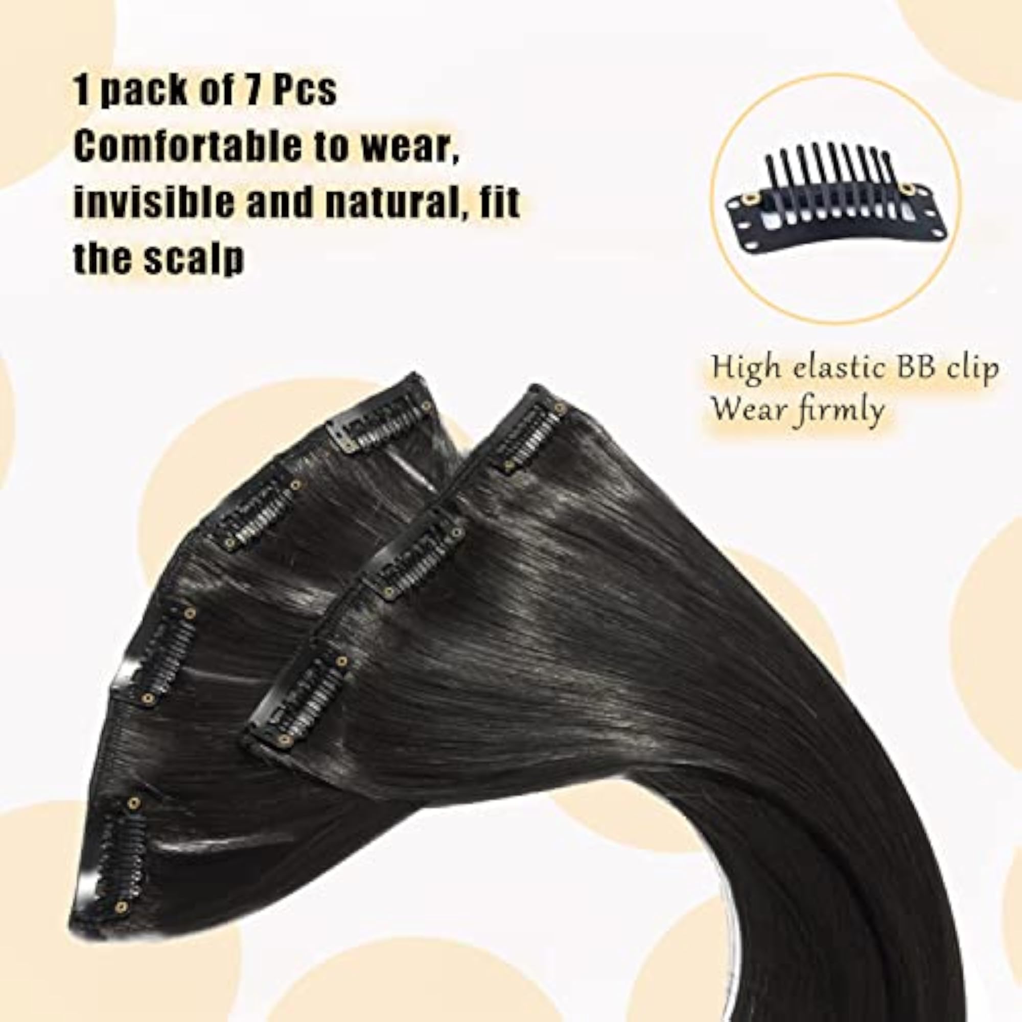 24" Black Clip-In Hair Extensions Set for Women