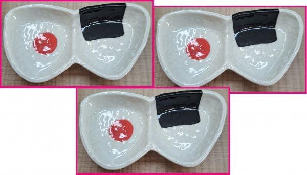 Amazon | 2連皿 小皿 3皿 可愛い おにぎり 柄 陶器：和柄 お漬物入れ 