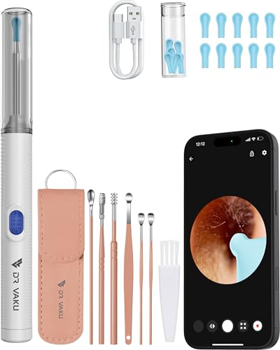 Image of Dr Vaku Clenzio Earocam Ear Cleaner Earwax Removal Tool with Extra Cleaning Kit (Set of 7) HD Camera Wifi Connection & 6 LED Lights Endoscope Tool + 11 Silicone Tips Free & Storage Case-White /Pink