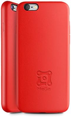 MeGa iPhone 6s Plus Case Leather, Bumper Protection, Slim Fit Case, Premium TPU Leather, Thin Skin Fit Protective Back Cover Snap On-Scratch Resistant Fabric, Apple iPhone 6 Plus Case Leather (RED)