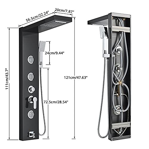 Rainfall Waterfall Shower Panel Massage Jets Shower Column Mixer Shower Faucet Tower Shower Tub Spout-Black miniatura 3