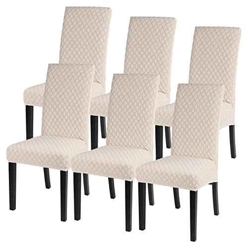 Searchi Dining Chair Covers Stretch Jacquard Parsons Chair Slipcovers Seat Protector Set Of 6, Removable Washable Spandex Kitchen Chair Covers For Dining Room （Beige） #TOP17