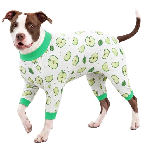 LovinPet Large Dog Pajamas, Large Breed Dog PJs, Green Apple Print, L