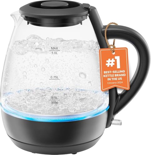 Tetera eléctrica de vidrio 1L con luz LED y apagado automático