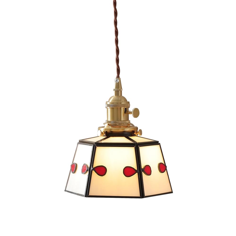Lustre Tiffany en verre teinté et laiton au design pastoral moderne