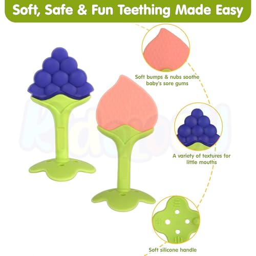 Image of Kidology Baby Teether for 3 to 12 Months | Silicone Teething Toys & Soft Chew Toy for 3 Month Old Baby | BPA-Free Giraffe & Fruit Shapes with Finger Toothbrush | Ideal Baby Gift Set Boys Girls