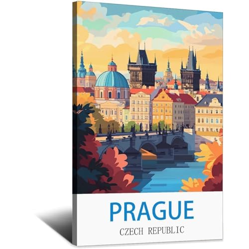 Poster de voyage vintage Prague pour décorer un bureau ou une chambre d'adulte
