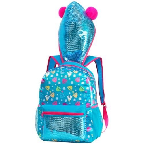 Mochila Escolar Bolsa Infantil Feminina Menina Resistente Brilho Para Costas Com Capuz Brilhante Azul