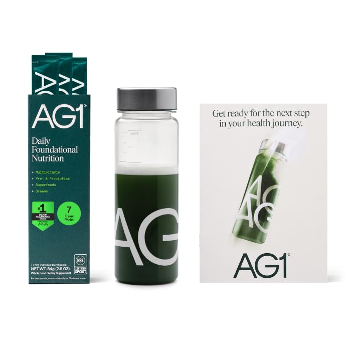 AG1 Athletic Greens Multivitamin and Probiotic 7 Travel Packs with Shaker Starter Kit Travel Packs: 7 Count