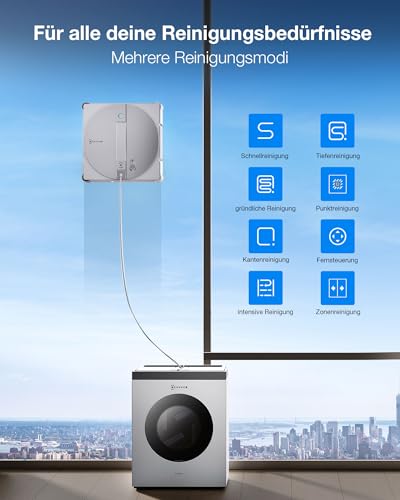 ECOVACS WINBOT W3 OMNI Fensterputzroboter mit Multifunktionsstation, Automatische Reinigung der Wischpads, Intelligente Reinigung entlang der Ränder, Sprühen mit drei Düsen, App-Steuerung