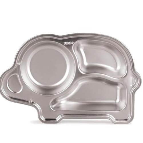 Image of Happy Hues Stainless Steel Divided Meal Plate Tray-3 Compartments Dinner Dish for Baby (Elephant2)