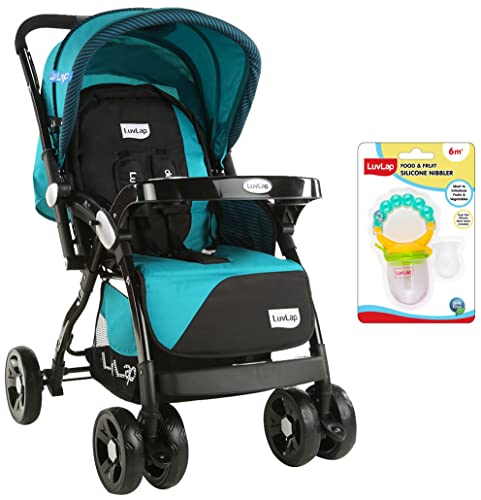 LuvLap Galaxy Stroller/Pram, Extra Large Seating Space, Easy Fold, for Newborn Baby/Kids, 0-3 Years (Green/Black) & LuvLap Pearly Food & Fruit Nibbler