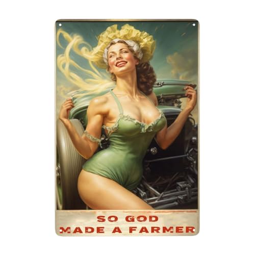 Letrero de metal de moda para mujer, con texto en inglés "So God Made A Farmer", decoración clásica de coches americanos, decoración única de sensibilidades femeninas, póster de agradecimiento para