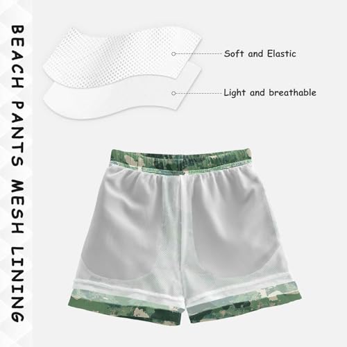 Pigsaly Boys' Swim Board Shorts Watercolor Green Army Camo Boy's Swim Trunks Kids Swimwear S4