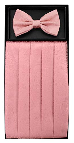 Set de Cummerbund y Pajarita color rosado con diseño Paisley miniatura 2