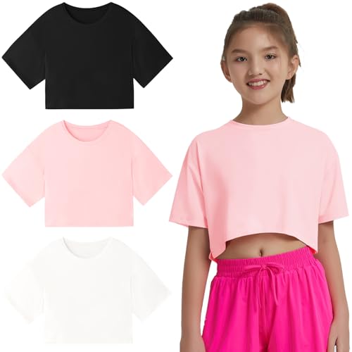 Image of EXARUS Girls Athletic Shirts Quick Dry Workout Split Back Crop Tops 6-14Y
