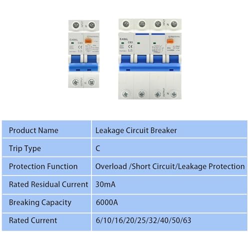 Protector contra cortocircuitos RCBO 4P 63A con corte automático por corriente residual 4
