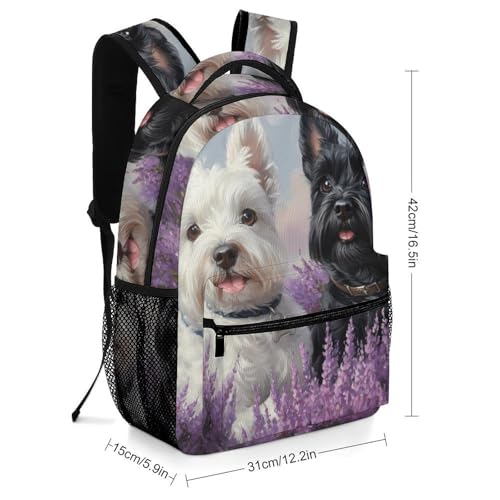 Westie And Scottie Dogs Painting Funny Backpack Casual Daypack Lightweight Shoulders Bag for Men Women Cute Print2