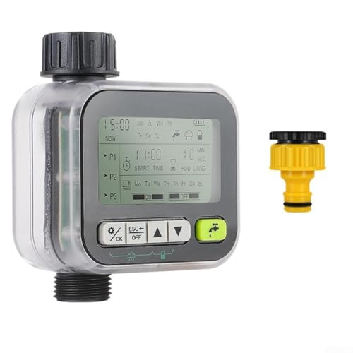 Temporizador inteligente programable de riego de jardín con sensor de lluvia de bloqueo infantil y múltiples opciones de programación para riego automatizado de plantas (transparente)